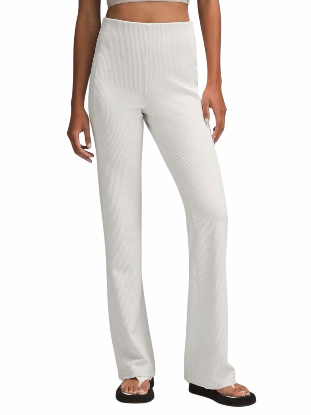 Lululemon Ribbed Softstreme Flared High-Rise Pant Bone Off-White Cream Sz 8